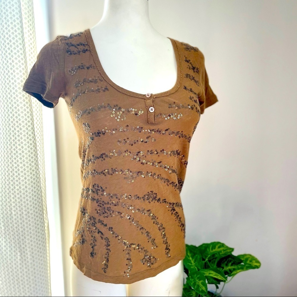 J. Crew Sequin Bling Animal Tiger Zebra Stripe Henley Tee Top XS